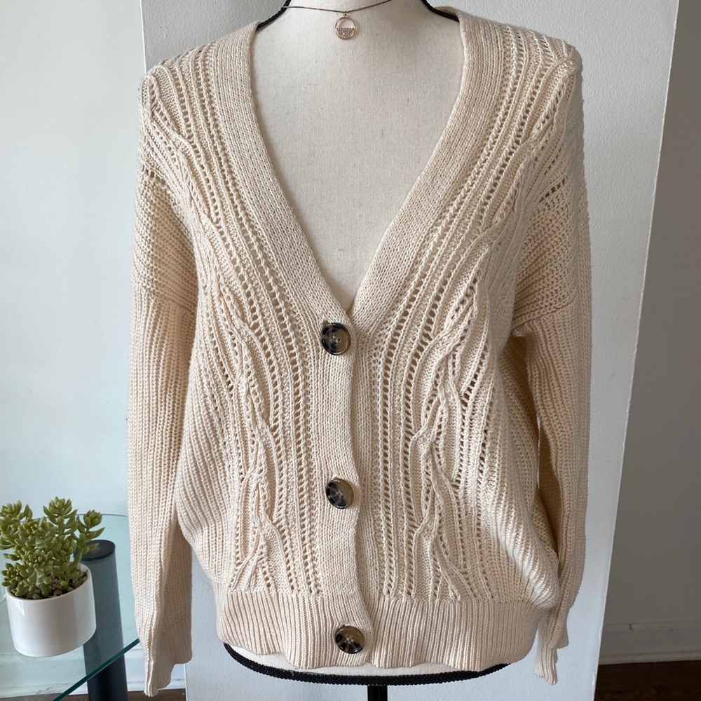 Cream Knitted Button Up Cardigan